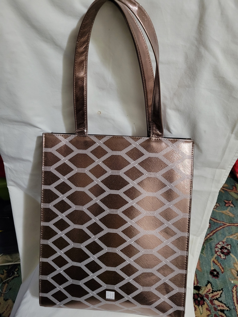 Le Bon Maché Metallic Bronze Patterned Tote Bag